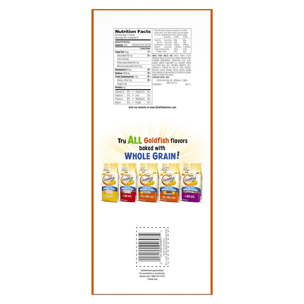 slide 7 of 7, Goldfish Cheddar Whole Grain Baked Snack Crackers, 9 ct; 0.9 oz