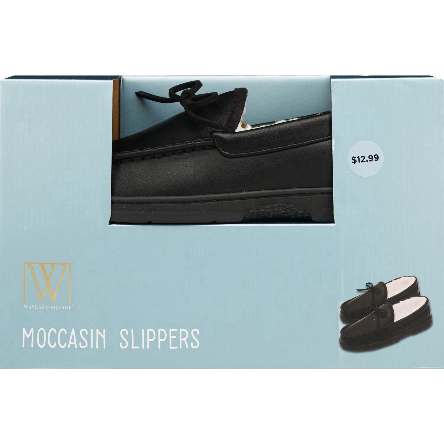 slide 1 of 1, Wayland Square Men's Faux Leather Moccasins, Black, Assorted Sizes, 1 Pr, 1 ct