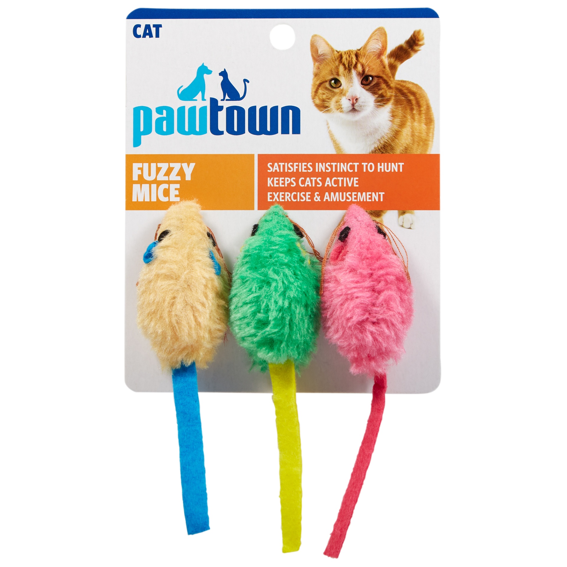 slide 1 of 1, Pawtown Fuzzy Mice Cat Toy, 3 ct
