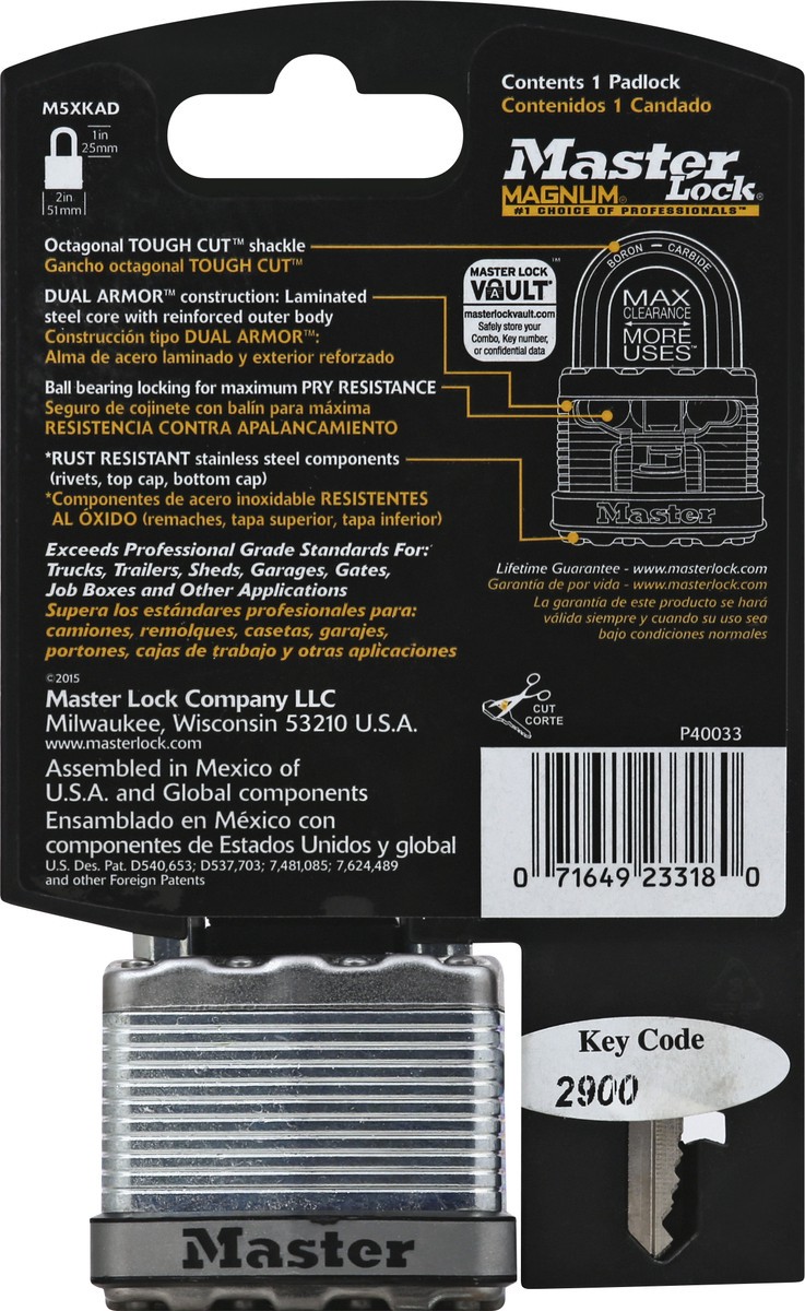 slide 4 of 7, Master Lock Magnum Laminated Steel Padlock M5XKAD, 2 inch wide, 1 ct