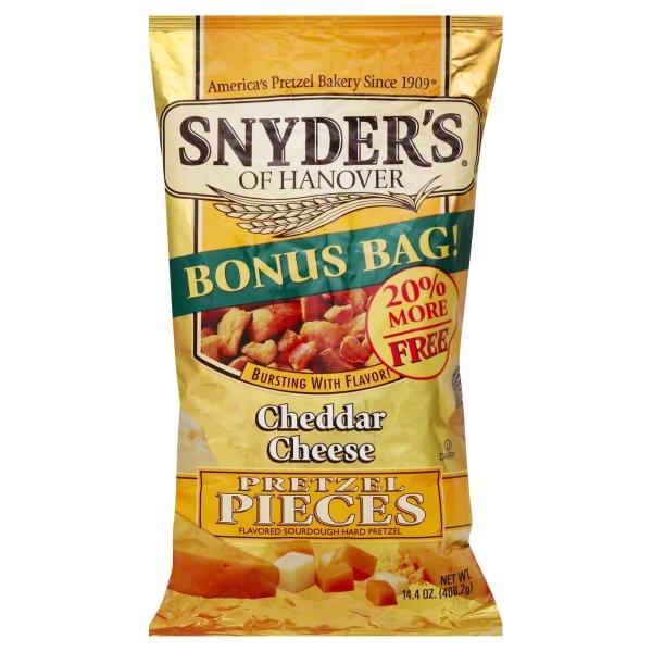 slide 1 of 5, Snyder's of Hanover Pretzel Pieces, Cheddar Cheese, Bonus Bag!, 14.4 oz