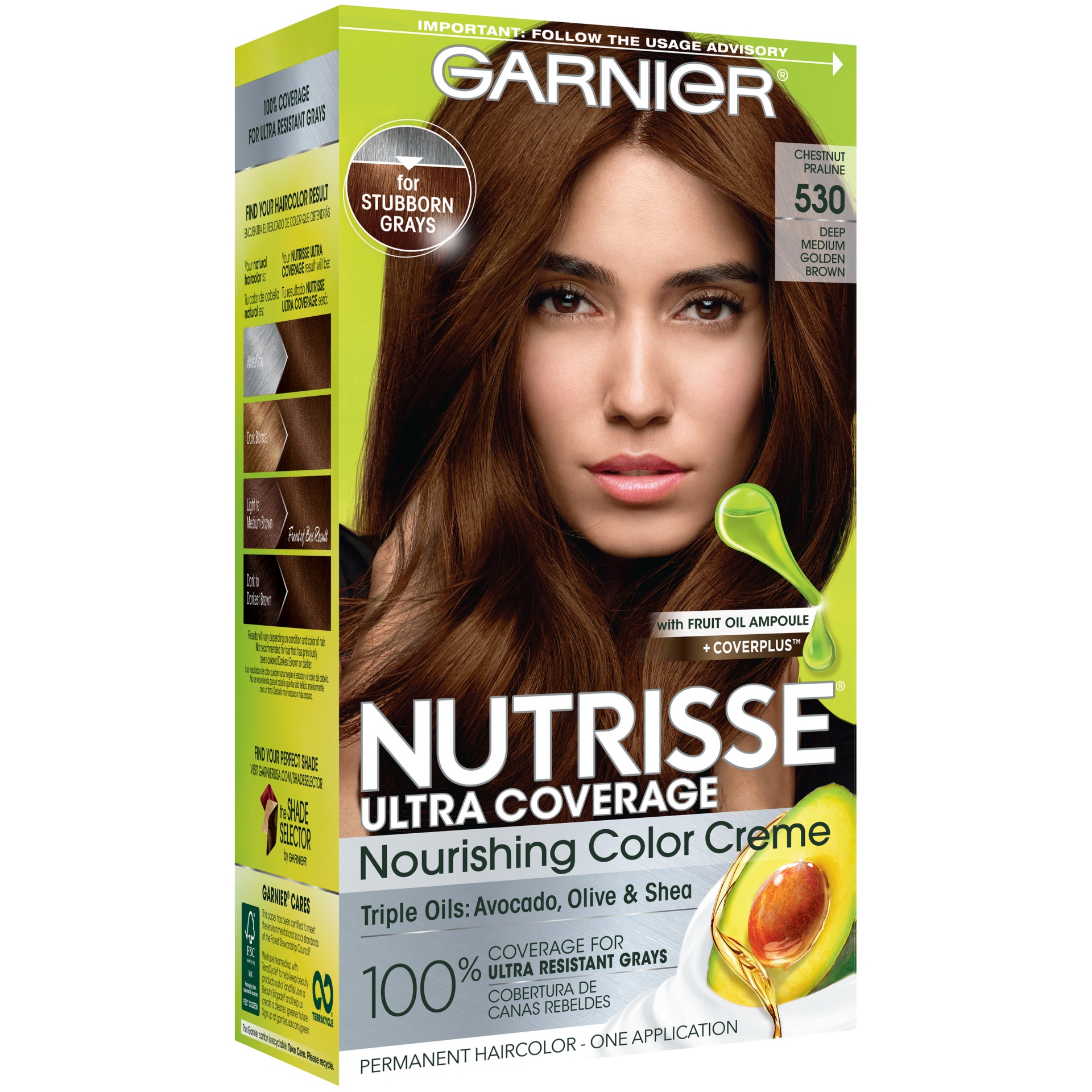 slide 2 of 7, Garnier Nutrisse Ultra Coverage Hair Color 530 Deep Medium Golden Brown Chestnut Praline, 1 kit