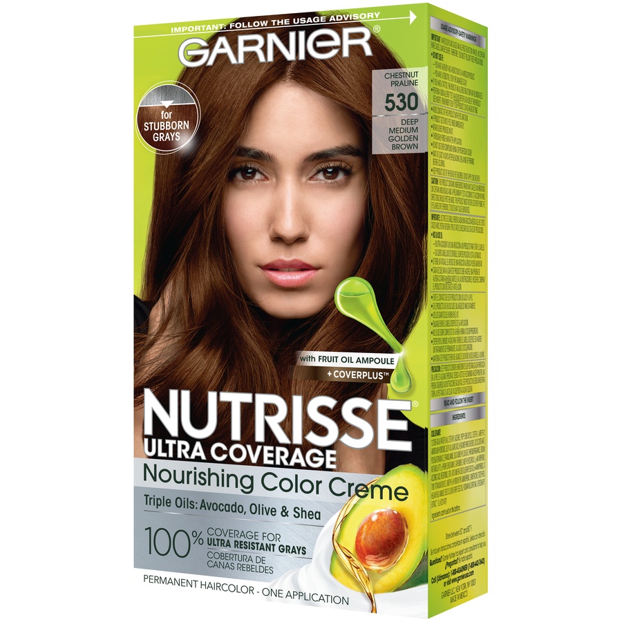 slide 3 of 7, Garnier Nutrisse Ultra Coverage Hair Color 530 Deep Medium Golden Brown Chestnut Praline, 1 kit