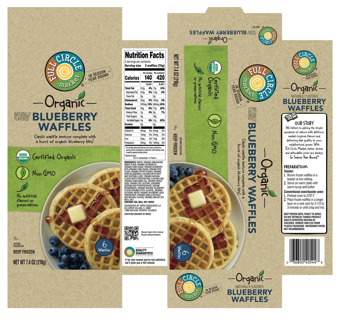 slide 6 of 15, Full Circle Market Blueberry Waffles, 7.4 oz