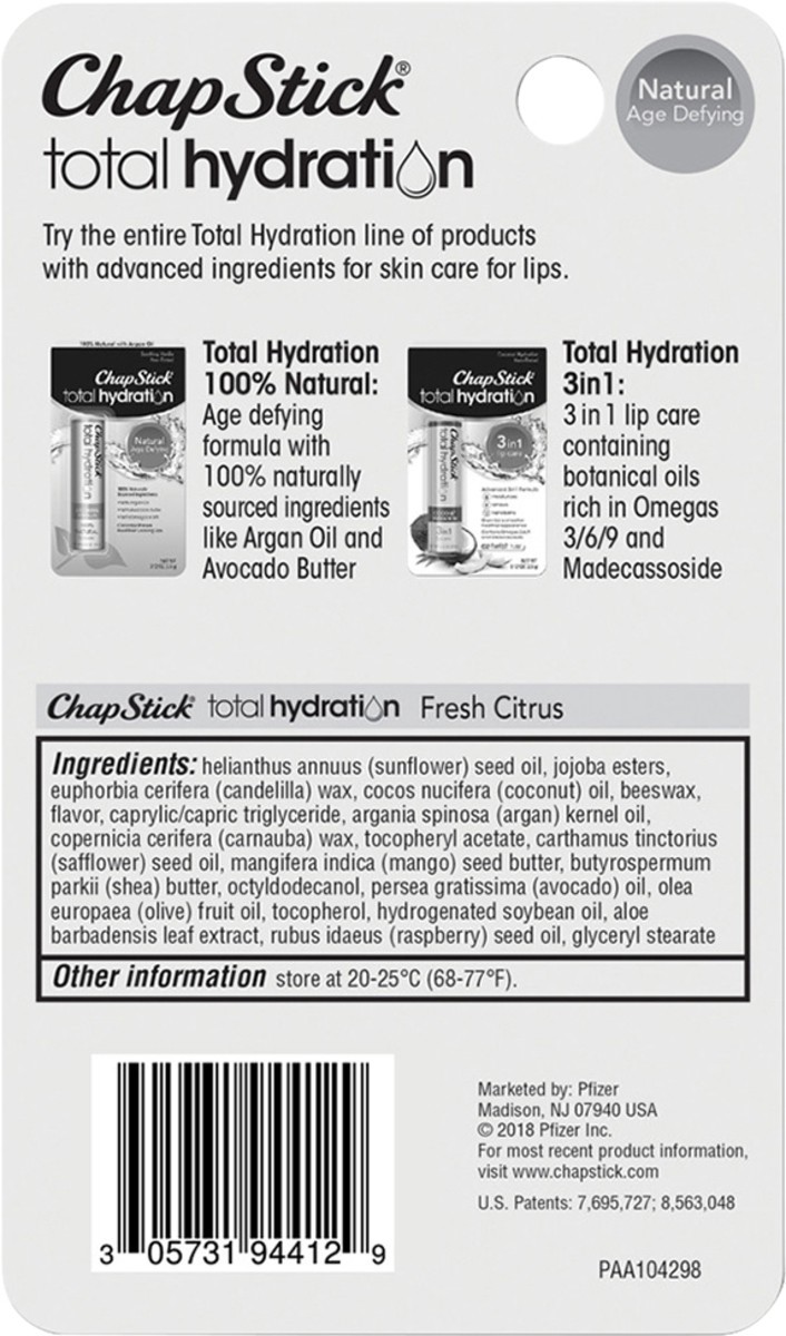 slide 10 of 10, ChapStick Total Hydration Fresh Citrus Lip Care 0.12 oz, 0.12 oz