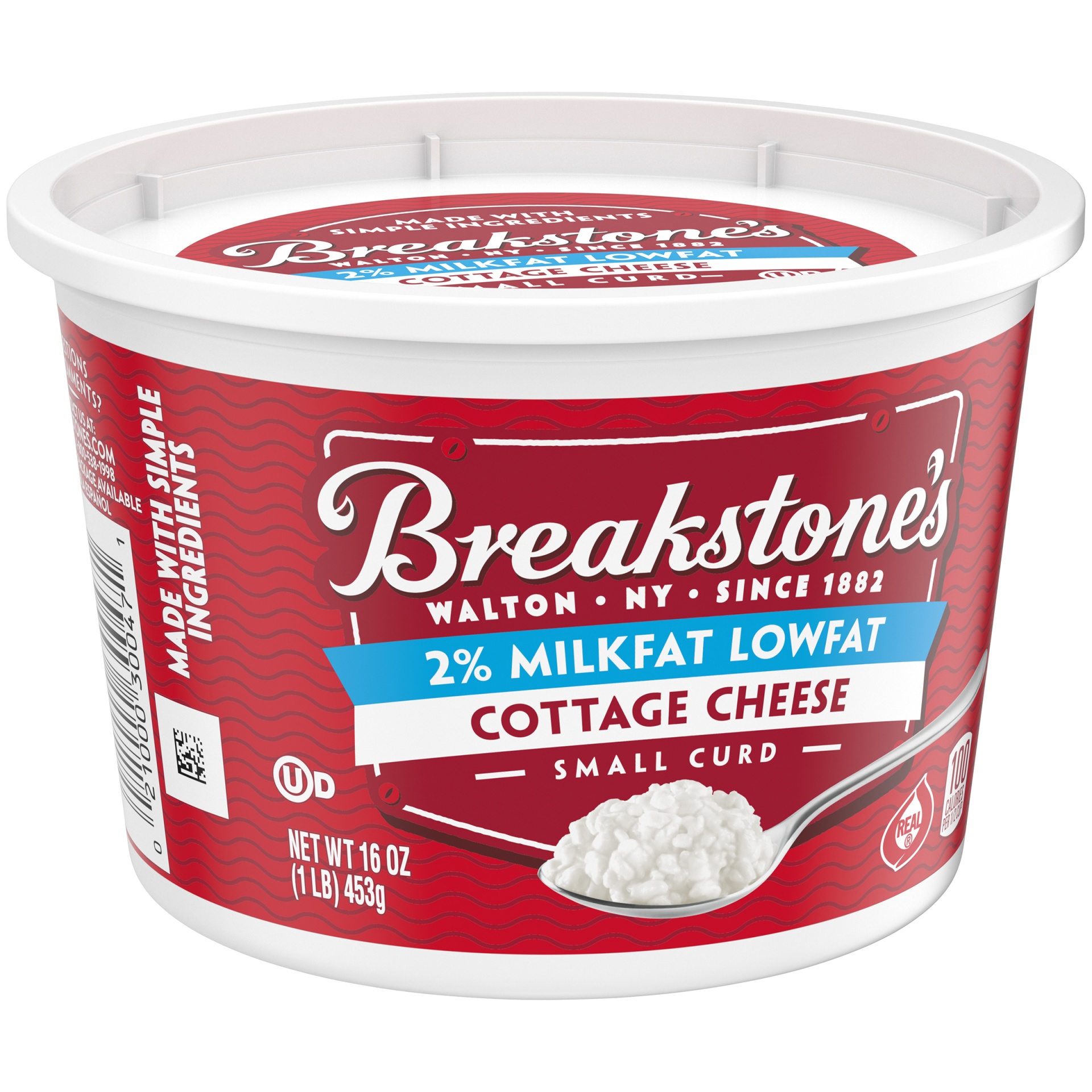 slide 4 of 6, Breakstone's Lowfat Small Curd Cottage Cheese with 2% Milkfat, 16 oz Tub, 453 g