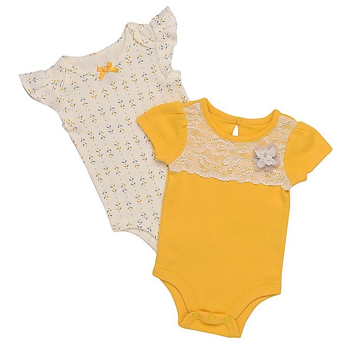 slide 1 of 1, Baby Starters Newborn Scalloped and Lace Short Sleeve Bodysuits - Mustard, 2 ct