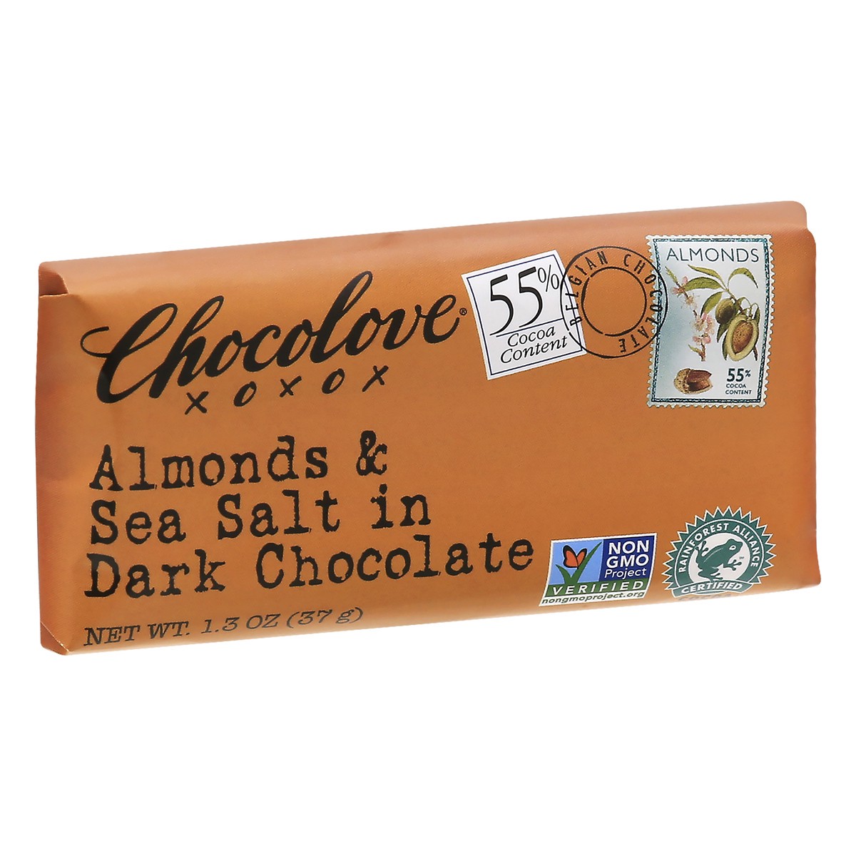 slide 2 of 9, Chocolove Almonds Sea Salt Dark Chocolate Bar, 1.3 oz