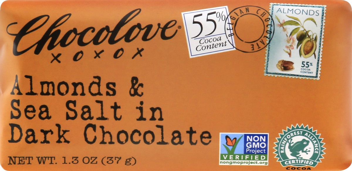 slide 3 of 9, Chocolove Almonds Sea Salt Dark Chocolate Bar, 1.3 oz