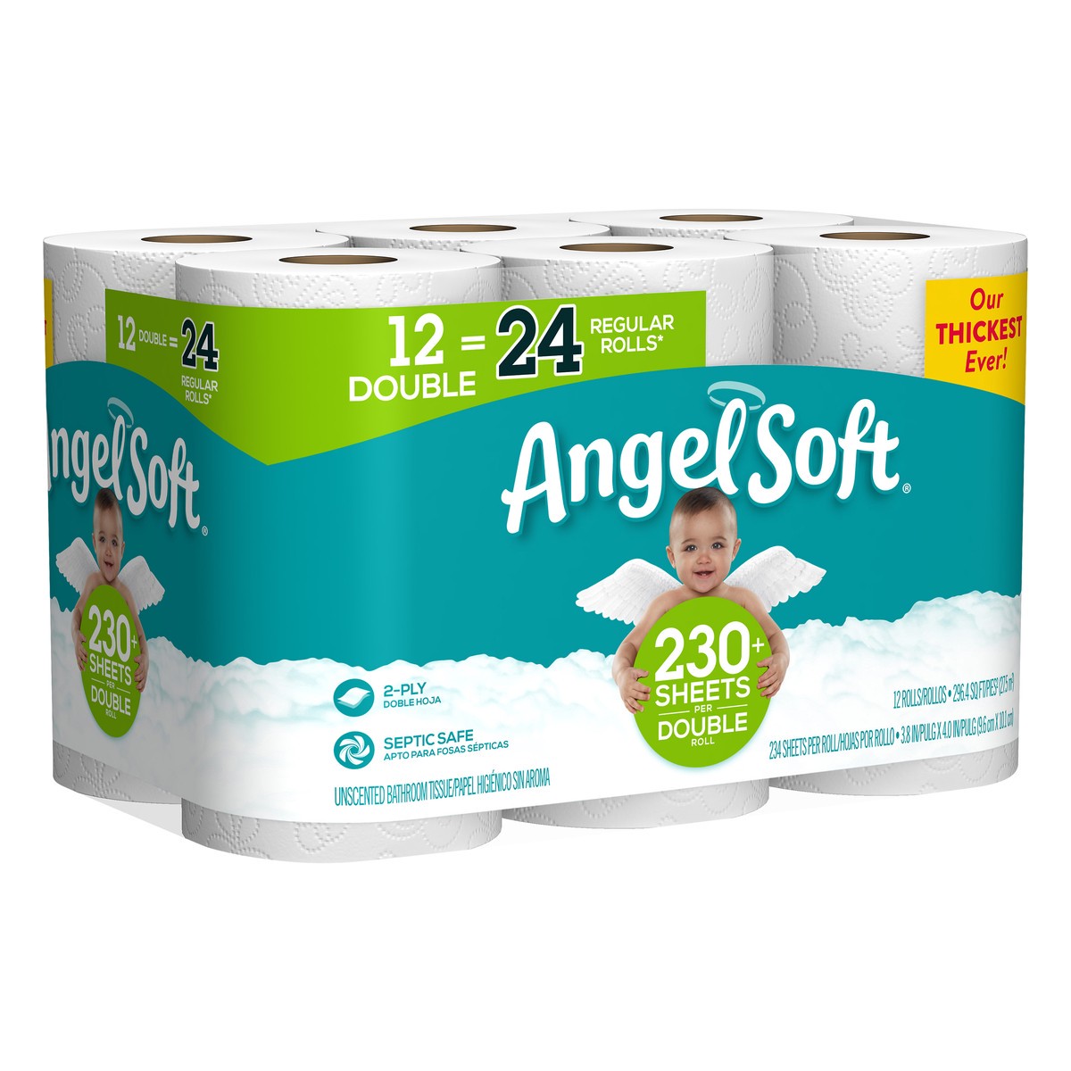 slide 2 of 5, Angel Soft 2-Ply Double Rolls Unscented Unscented Bathroom Tissue 12 ea, 12 ct