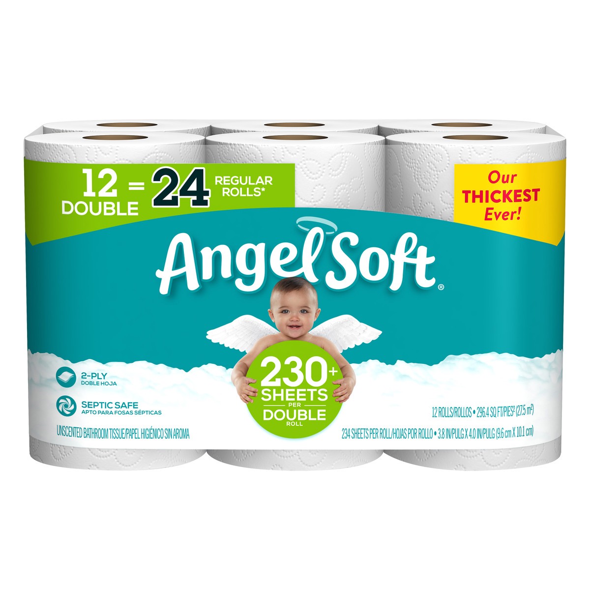 slide 1 of 5, Angel Soft 2-Ply Double Rolls Unscented Unscented Bathroom Tissue 12 ea, 12 ct