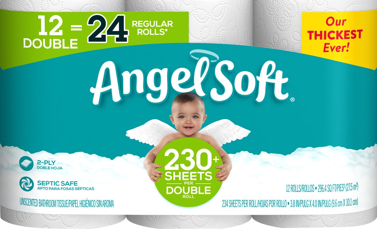 slide 5 of 5, Angel Soft 2-Ply Double Rolls Unscented Unscented Bathroom Tissue 12 ea, 12 ct