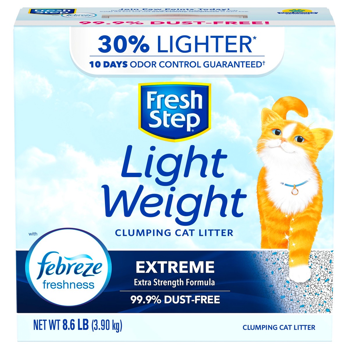 slide 1 of 9, Fresh Step Lightweight Extreme Scented Litter with the Power of Febreze, Clumping Cat Litter, 8.6 Pounds, 8.6 lb