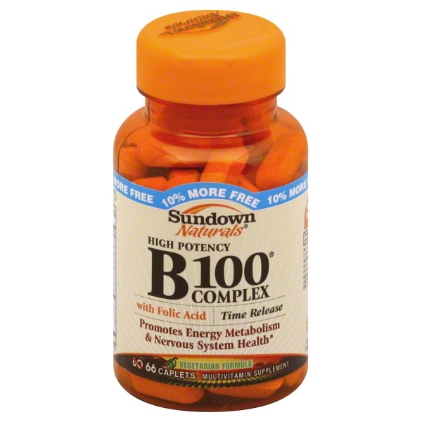 slide 1 of 1, Sundown Naturals High Potency B100 Complex Caplets, 66 ct