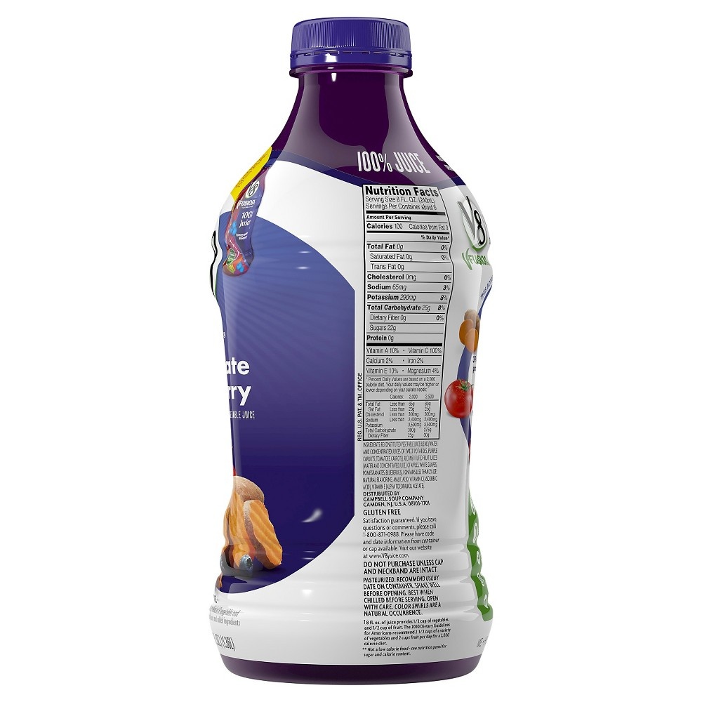 slide 7 of 7, V8 Blends 100% Juice Pomegranate Blueberry Juice, 46 fl oz Bottle, 
