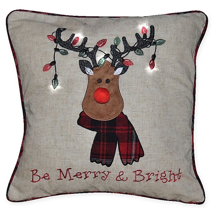 slide 1 of 1, Winter Wonderland Reindeer With Lights Square Decorative Pillow, 1 ct