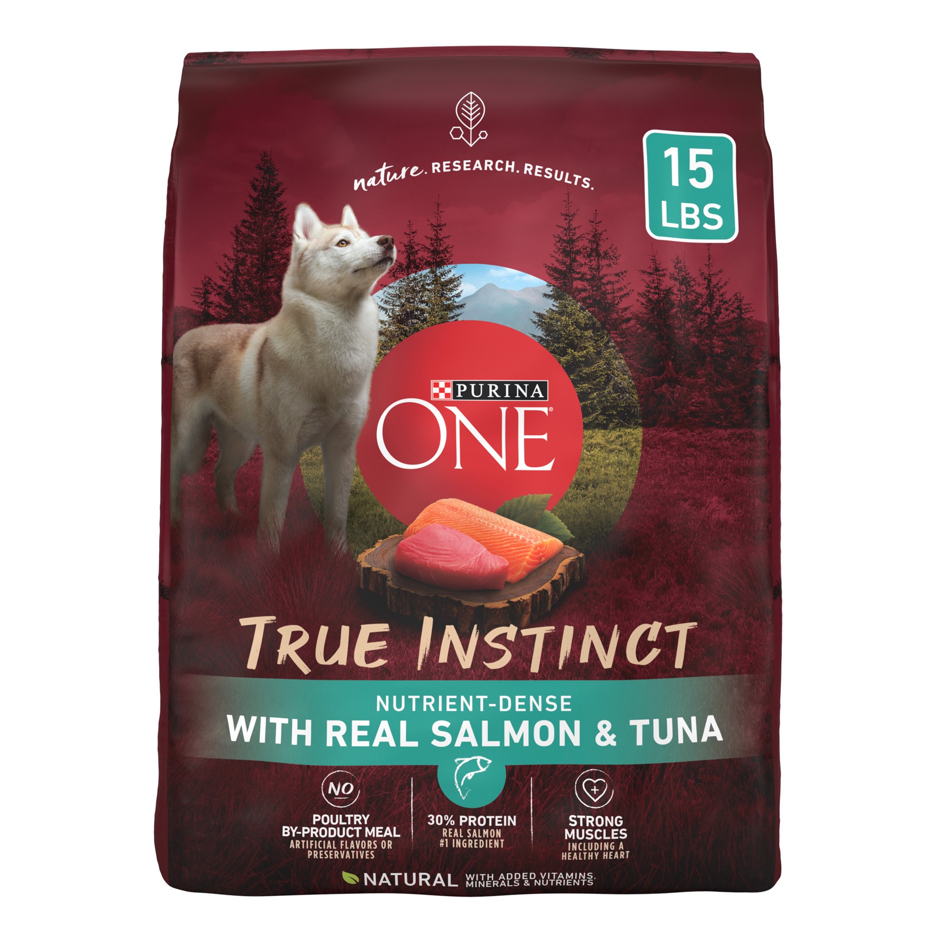 slide 1 of 8, Purina ONE High Protein, Natural Dry Dog Food, True Instinct With Real Salmon & Tuna - 15 lb. Bag, 15 lb