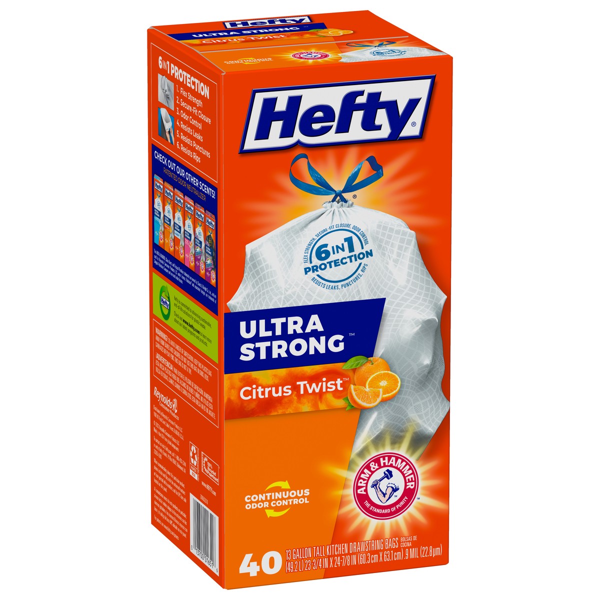 slide 2 of 9, Hefty Ultra Strong 13 Gallon Drawstring Citrus Twist Tall Kitchen Bags 40 ea, 40 ct