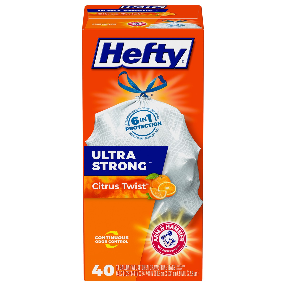 slide 1 of 9, Hefty Ultra Strong 13 Gallon Drawstring Citrus Twist Tall Kitchen Bags 40 ea, 40 ct