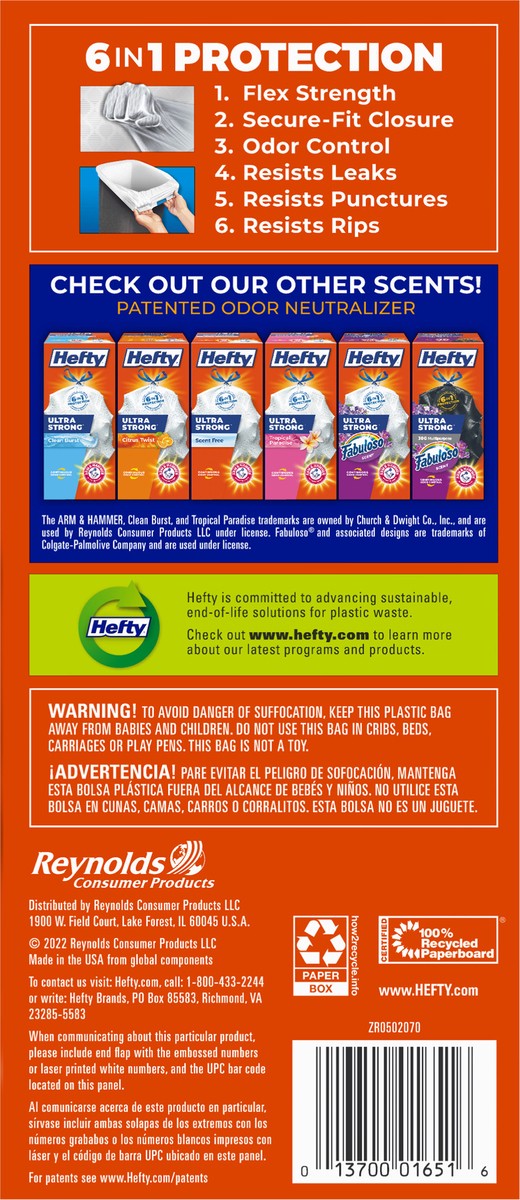 slide 7 of 9, Hefty Ultra Strong 13 Gallon Drawstring Citrus Twist Tall Kitchen Bags 40 ea, 40 ct