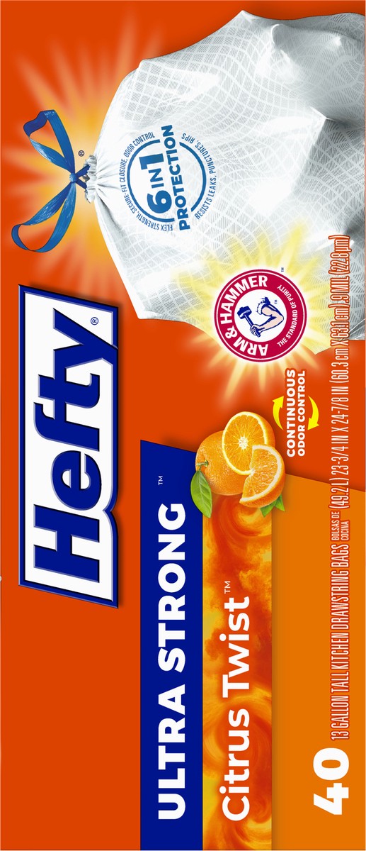 slide 8 of 9, Hefty Ultra Strong 13 Gallon Drawstring Citrus Twist Tall Kitchen Bags 40 ea, 40 ct