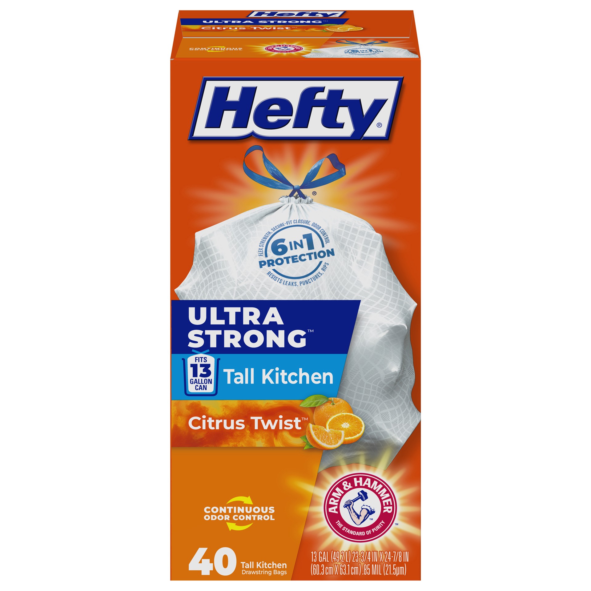 slide 1 of 9, Hefty Ultra Strong 13 Gallon Citrus Twist Tall Kitchen Drawstring Bags 40 Bags, 40 ct
