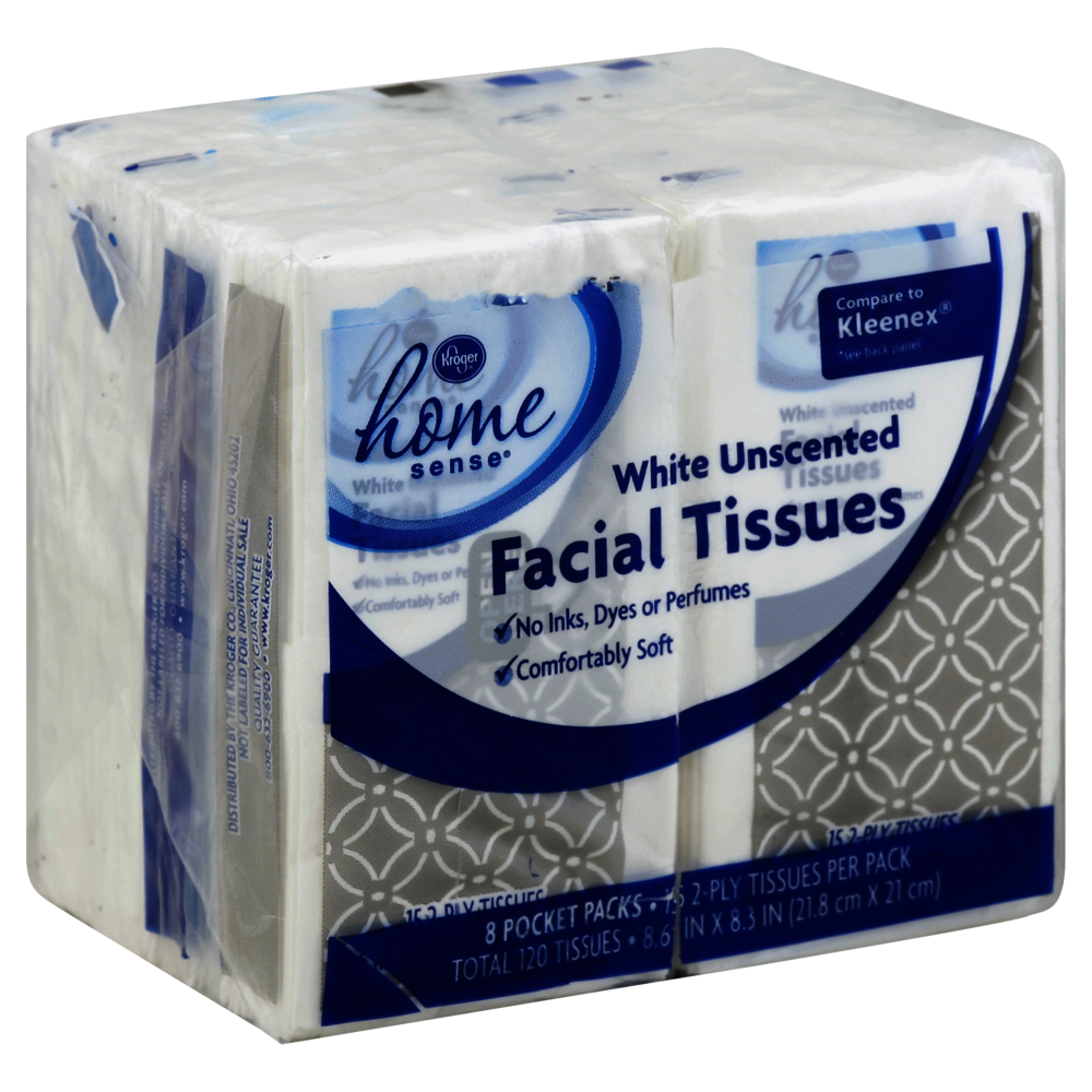 slide 1 of 1, Kroger Home Sense Pocket Pack Facial Tissue, 120 ct