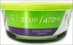 Kitchen Classic Glass Round Container - 2 Cup with Blue Lid