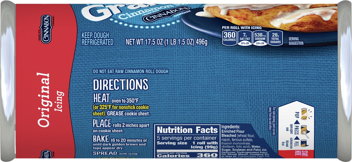 slide 6 of 13, Pillsbury Flaky Grands! Cinnamon Rolls with Cinnabon Cinnamon and Original Icing, Refrigerated Canned Pastry Dough, 5 ct, 17.5 oz, 5 ct