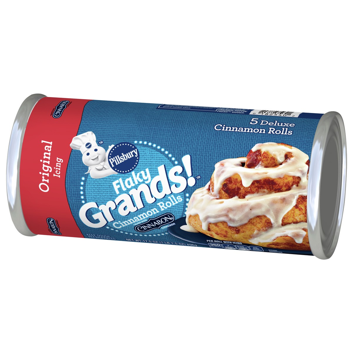 slide 2 of 13, Pillsbury Flaky Grands! Cinnamon Rolls with Cinnabon Cinnamon and Original Icing, Refrigerated Canned Pastry Dough, 5 ct, 17.5 oz, 5 ct