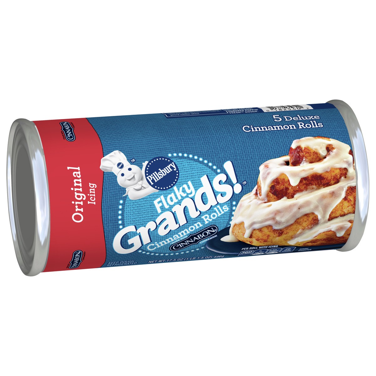 slide 11 of 13, Pillsbury Flaky Grands! Cinnamon Rolls with Cinnabon Cinnamon and Original Icing, Refrigerated Canned Pastry Dough, 5 ct, 17.5 oz, 5 ct