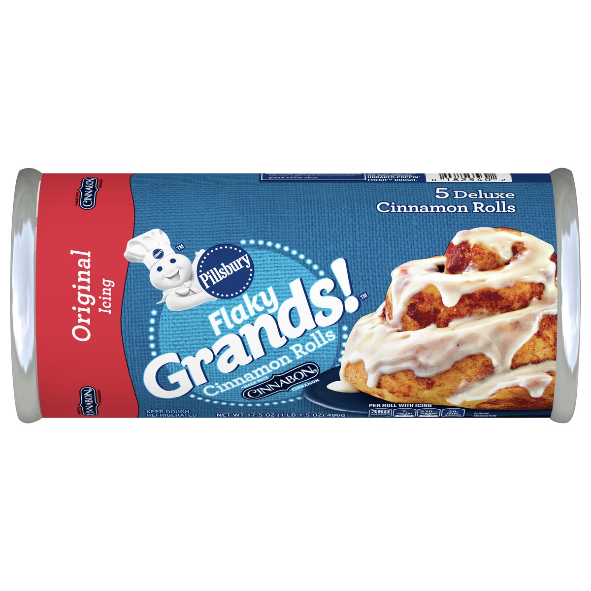 slide 3 of 13, Pillsbury Flaky Grands! Cinnamon Rolls with Cinnabon Cinnamon and Original Icing, Refrigerated Canned Pastry Dough, 5 ct, 17.5 oz, 5 ct