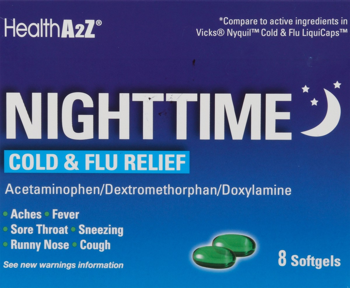 slide 1 of 13, HealthA2Z Softgels Nighttime Cold & Flu Relief 8 Softgels 8 ea, 8 ct