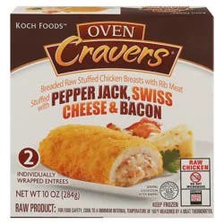 Koch Foods Oven Cravers Pepper Jack, Swiss Cheese & Bacon Stuffed Chicken Breasts 2 Entrees
