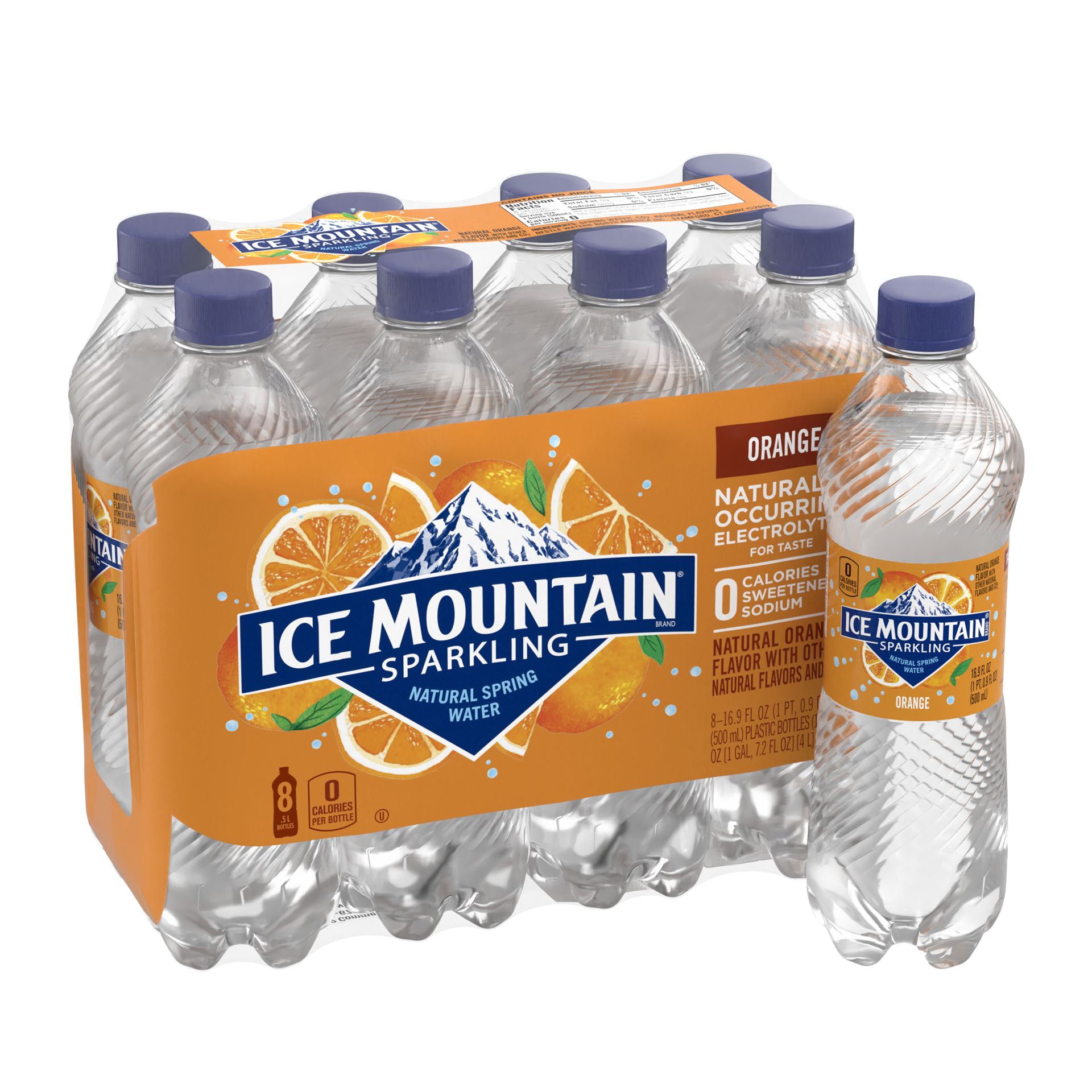 slide 4 of 5, Ice Mountain Sparkling Water, Orange, 16.9 oz. Bottles (8 Count), 16.9 oz