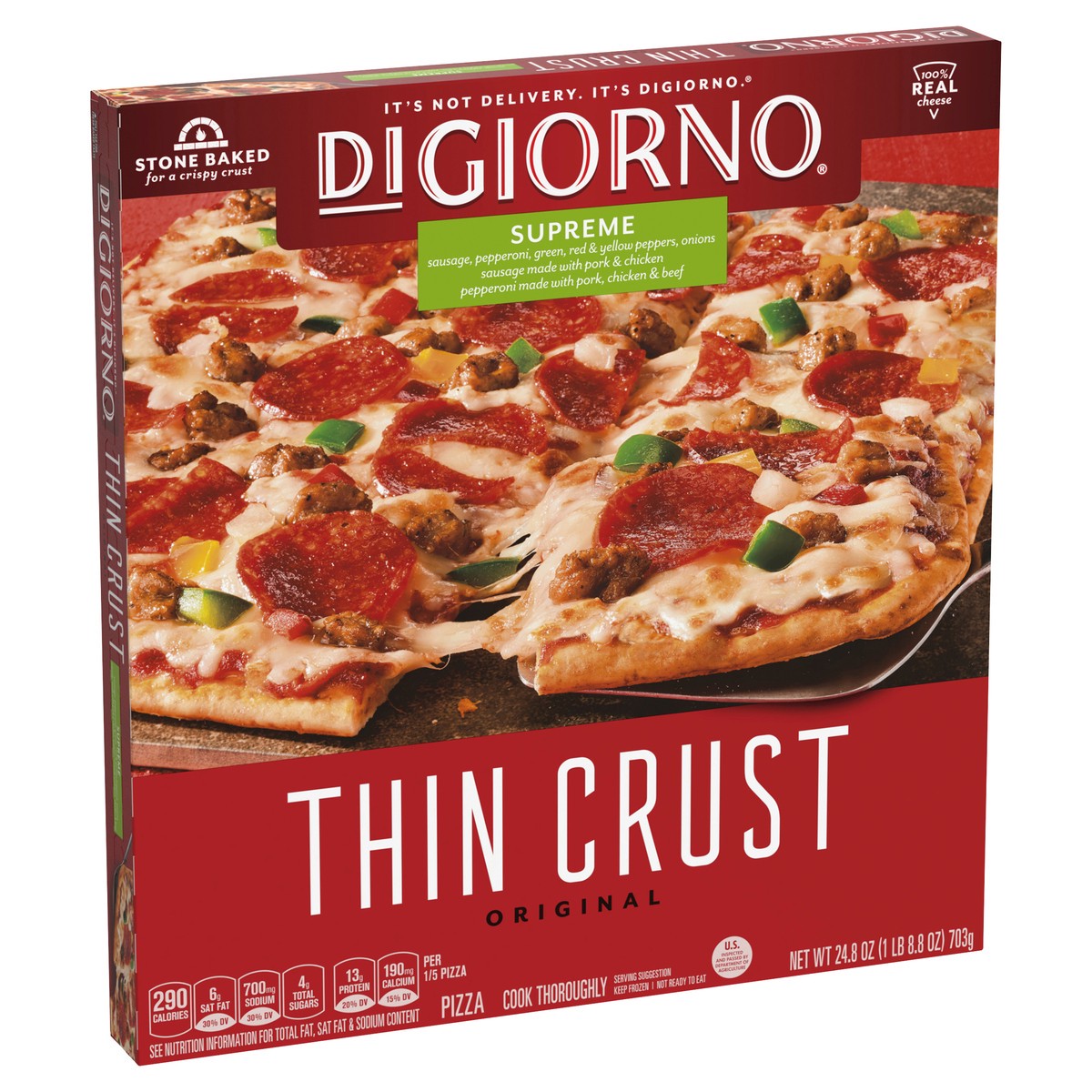 slide 2 of 8, DIGIORNO Frozen Pizza - Supreme Pizza - Thin Crust Pizza, 24.8 oz