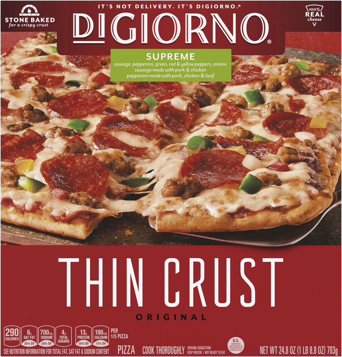 slide 5 of 8, DIGIORNO Frozen Pizza - Supreme Pizza - Thin Crust Pizza, 24.8 oz