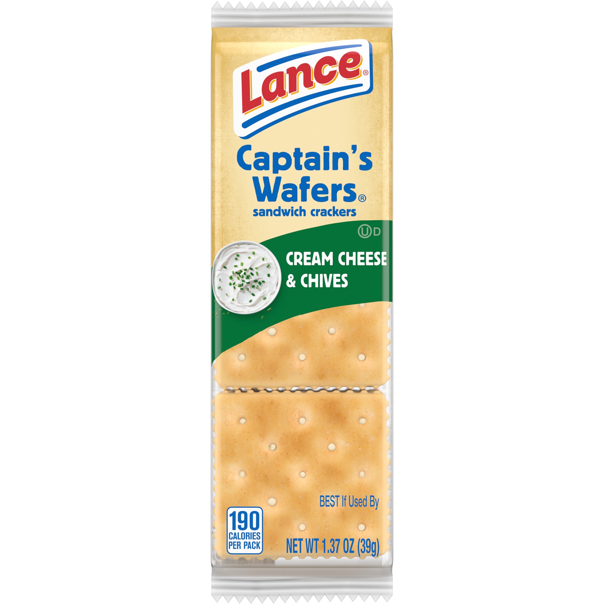 slide 1 of 5, Lance Sandwich Crackers, Captain's Wafers Cream Cheese and Chives, Individual Snack Pack, 6 Sandwiches, 1.37 oz