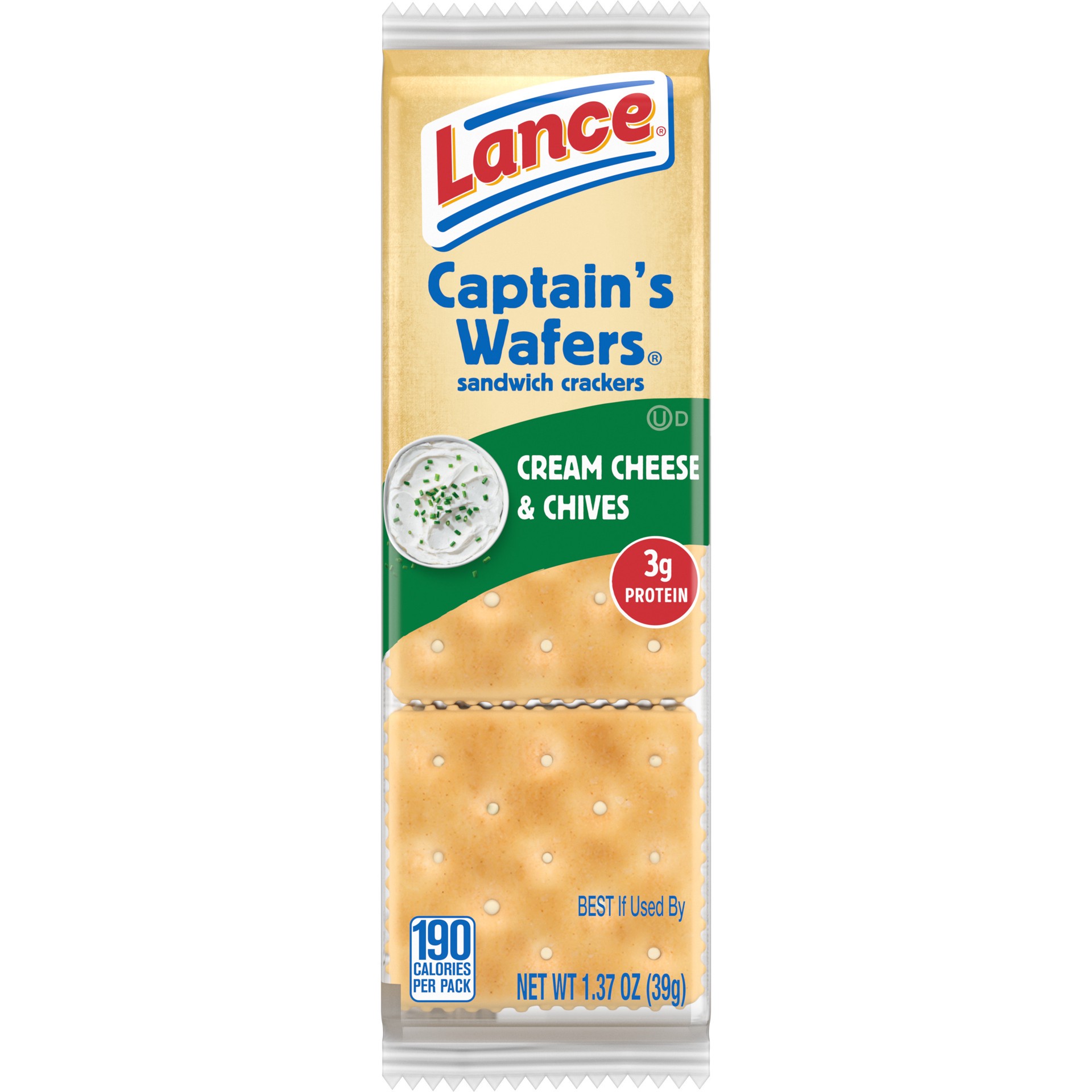 slide 1 of 5, Lance Sandwich Crackers, Captain's Wafers Cream Cheese and Chives, Individual Snack Pack, 6 Sandwiches, 1.37 oz