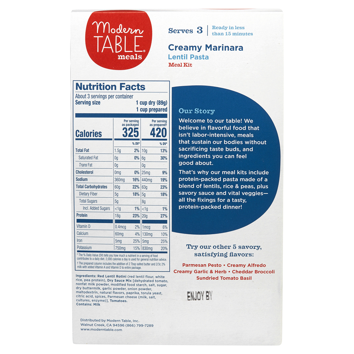 slide 2 of 2, Modern Table Creamy Marinara Lentil Pasta Meal Kit, 9.45 oz