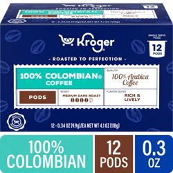 Kroger 100% Colombian Medium Dark Roast K-Cup Coffee Pods, 12 ct
