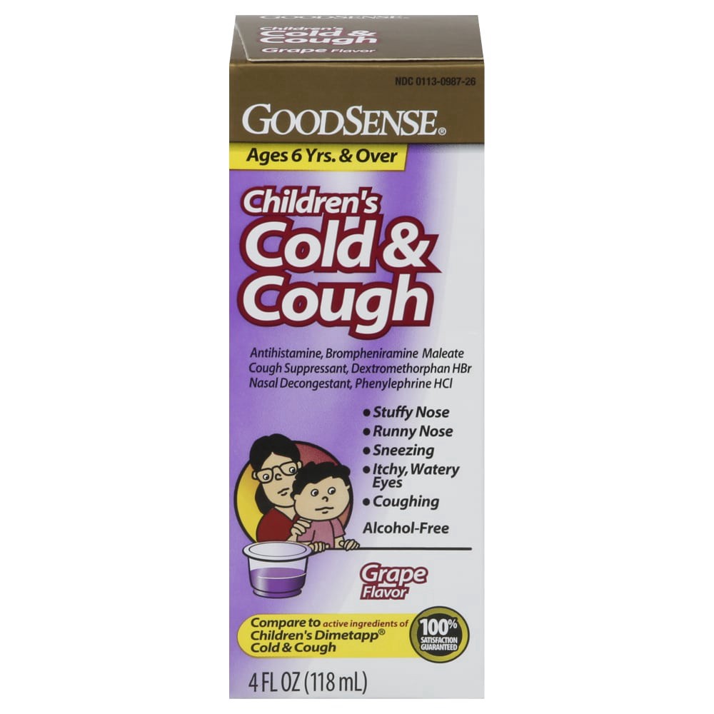 slide 1 of 5, Good Sense Children's Grape Flavor Cold & Cough 4 fl oz, 4 fl oz