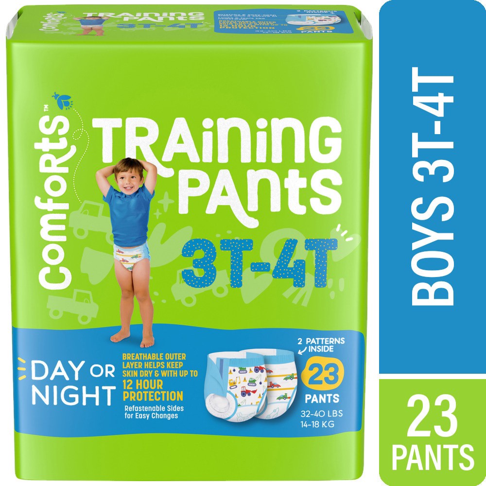 slide 1 of 5, Comforts Boys Training Pants Size 3T-4T (32-40 Lbs), 23 ct