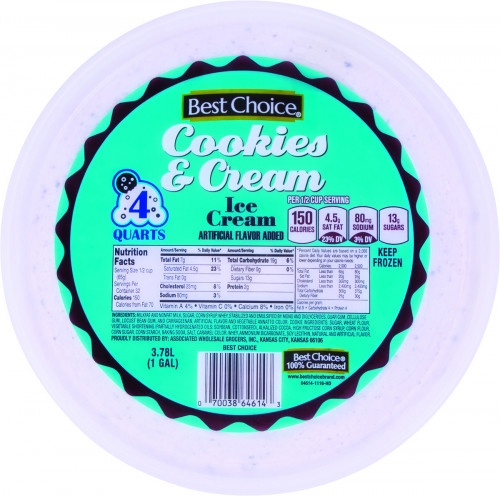 slide 1 of 1, Best Choice Cookies&Cream Ice Cream, 4 qt