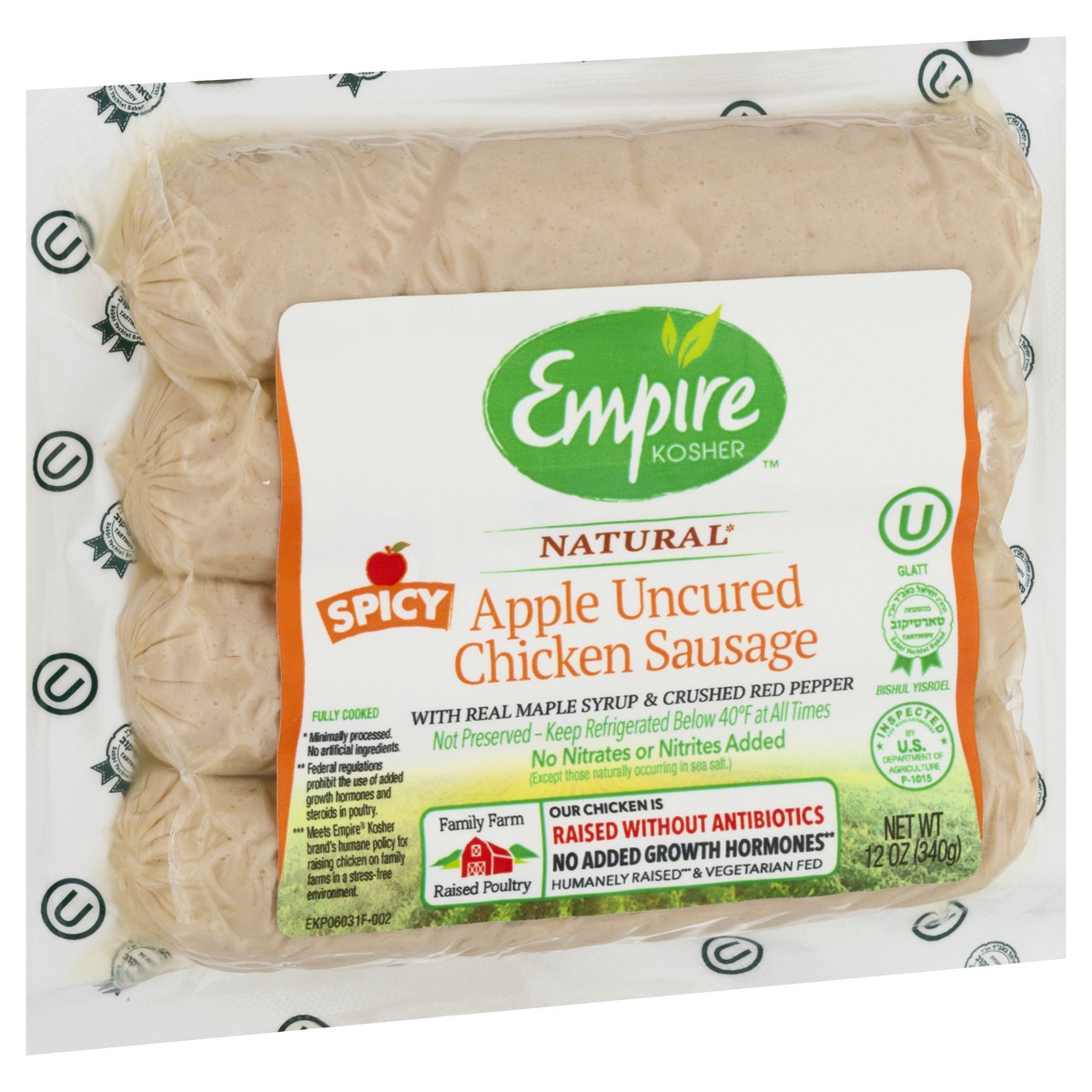 slide 2 of 9, Empire Kosher Natural Apple Uncured Spicy Chicken Sausage 12 oz, 12 oz