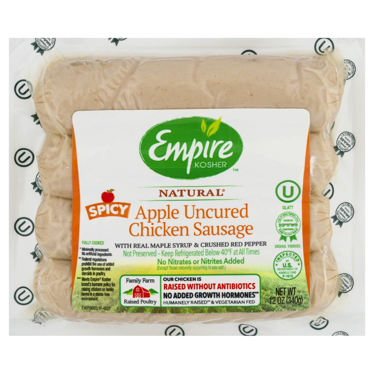 slide 1 of 9, Empire Kosher Natural Apple Uncured Spicy Chicken Sausage 12 oz, 12 oz