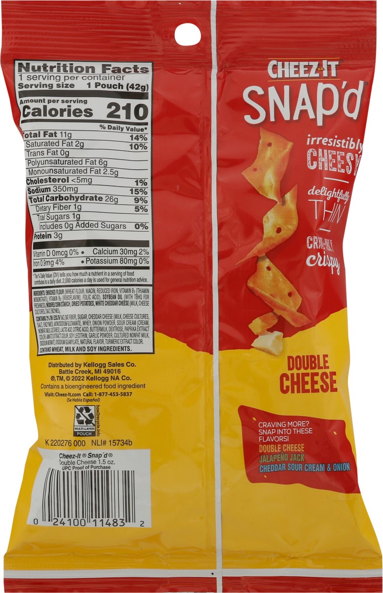 slide 11 of 14, Cheez-It Snap'd Cheese Cracker Chips, Thin Crisps, Lunch Snacks, Double Cheese, 1.5oz Pouch, 1 Pouch, 1.5 oz