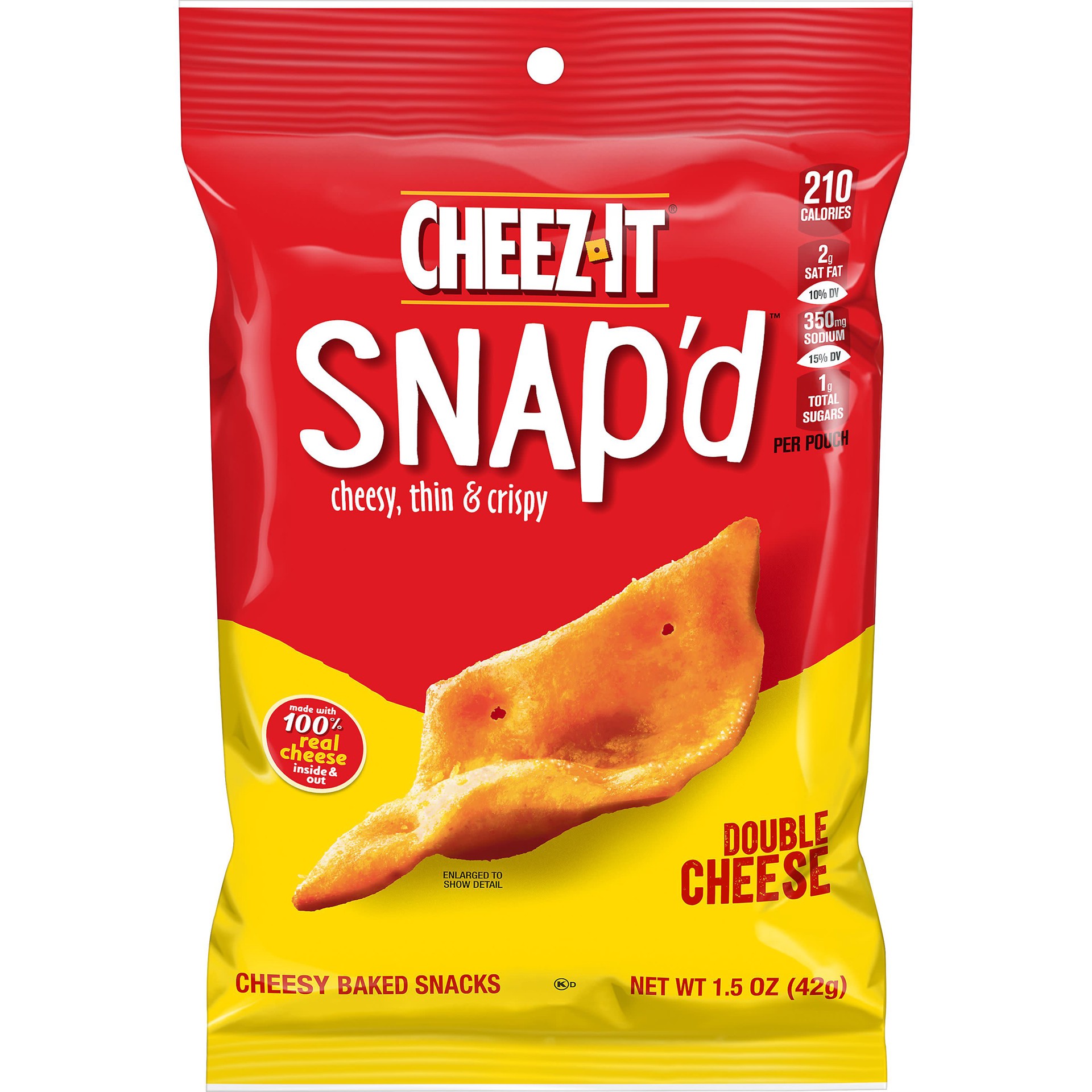 slide 1 of 14, Cheez-It Snap'd Cheese Cracker Chips, Thin Crisps, Lunch Snacks, Double Cheese, 1.5oz Pouch, 1 Pouch, 1.5 oz