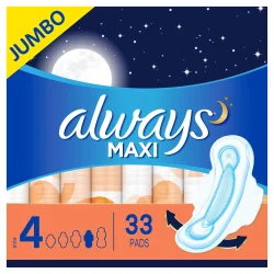 Always Maxi Size 4 Unscented Overnight Pads With Wings