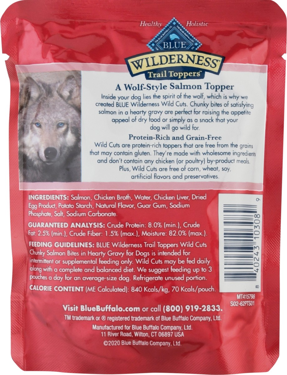 slide 5 of 11, Blue Buffalo Wilderness Trail Toppers Wild Cuts High Protein Grain Free, Natural Wet Dog Food, Chunky Salmon Bites in Hearty Gravy 3-oz pouch, 3 oz